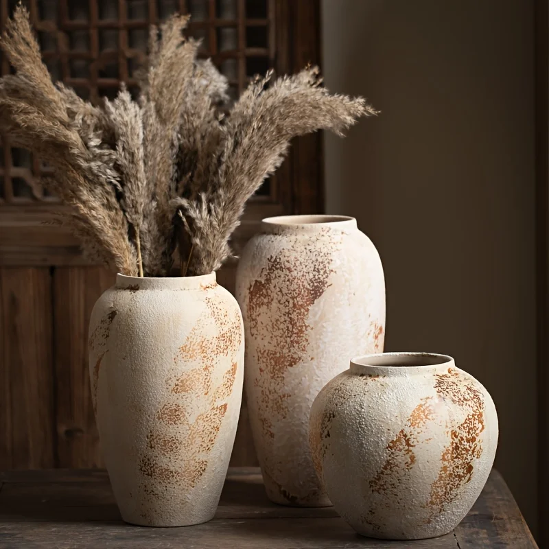 Vaso Cerâmico Estilo Wabi-Sabi com Acabamento Envelhecido