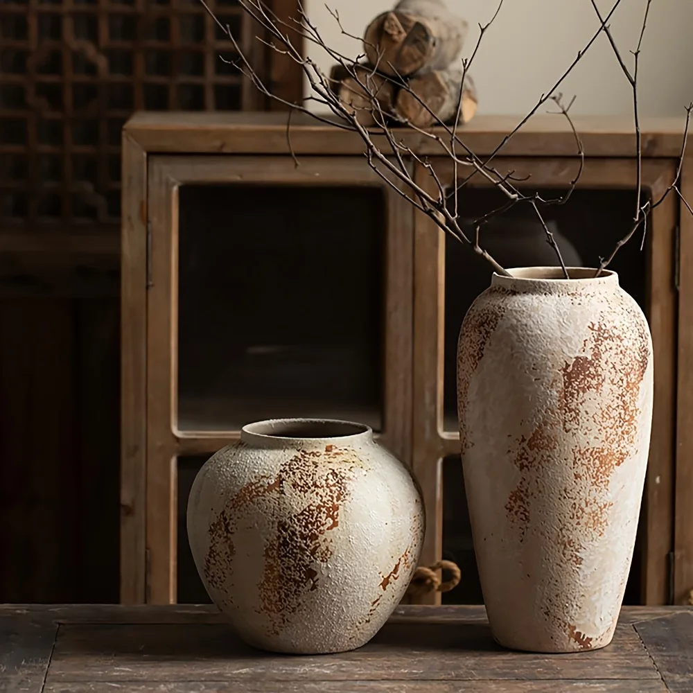 Vaso Cerâmico Estilo Wabi-Sabi com Acabamento Envelhecido