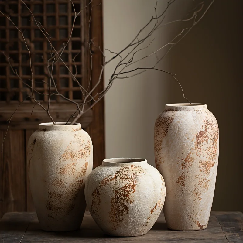 Vaso Cerâmico Estilo Wabi-Sabi com Acabamento Envelhecido