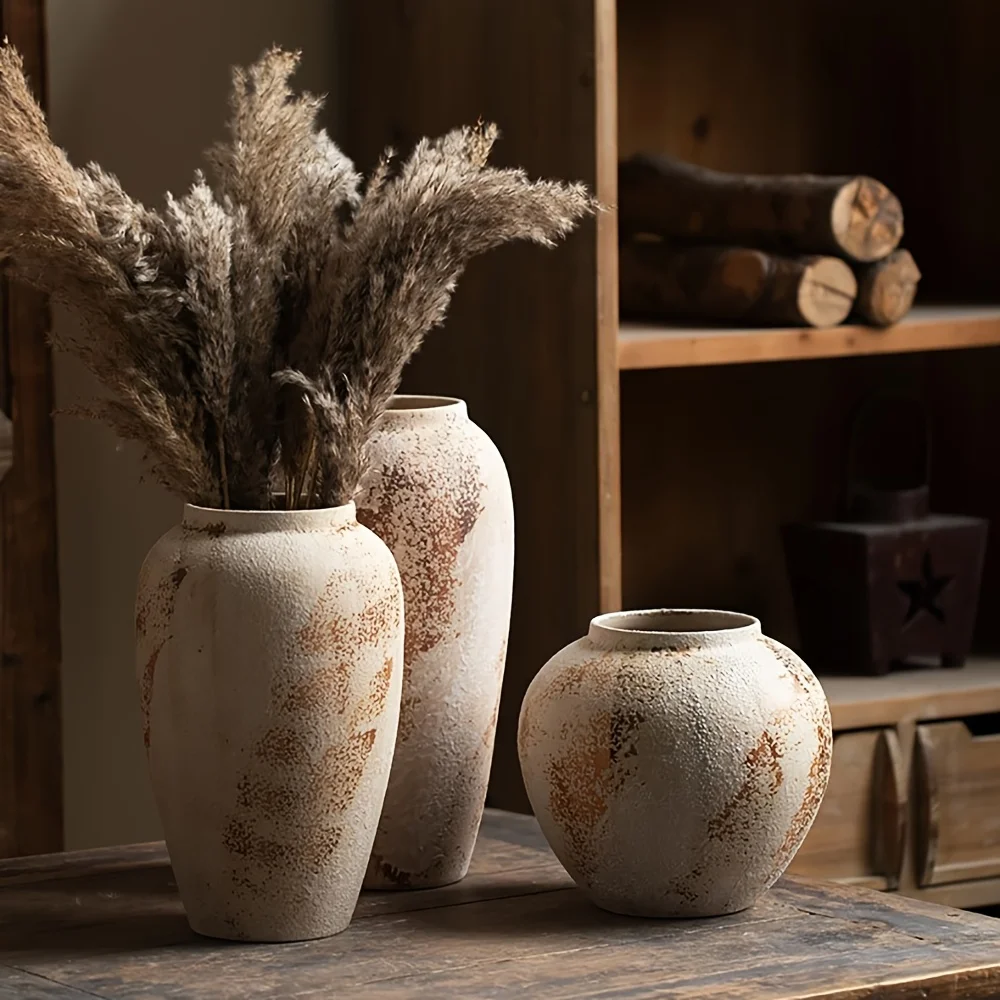 Vaso Cerâmico Estilo Wabi-Sabi com Acabamento Envelhecido