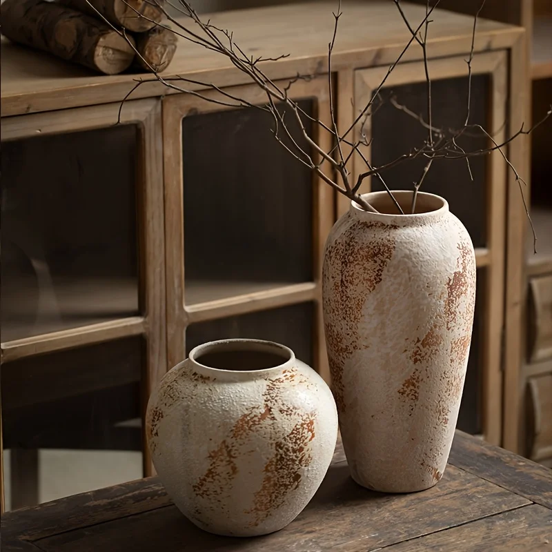 Vaso Cerâmico Estilo Wabi-Sabi com Acabamento Envelhecido